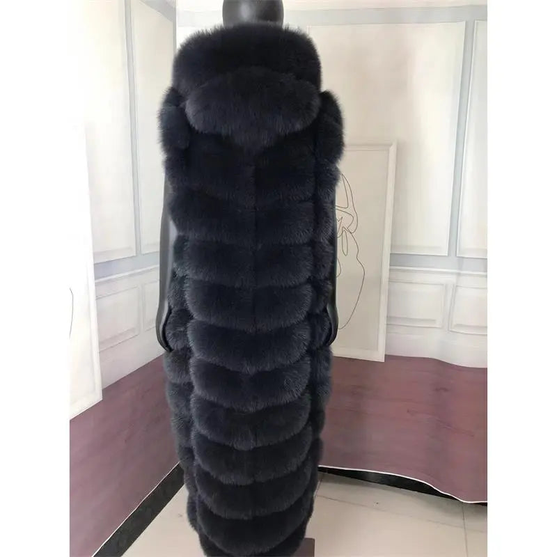 Lengthening Real Fox Fur Vest Natural Fur Coat for Jacket Female Coats Hood Waistcoat Long Fur Coats Real Fur Fox Vest Jacket
