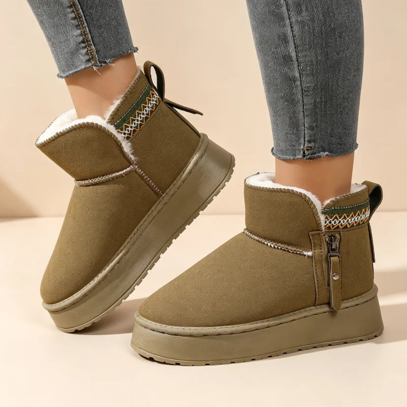 Botas de nieve para mujer WVNE de felpa corta con cremallera