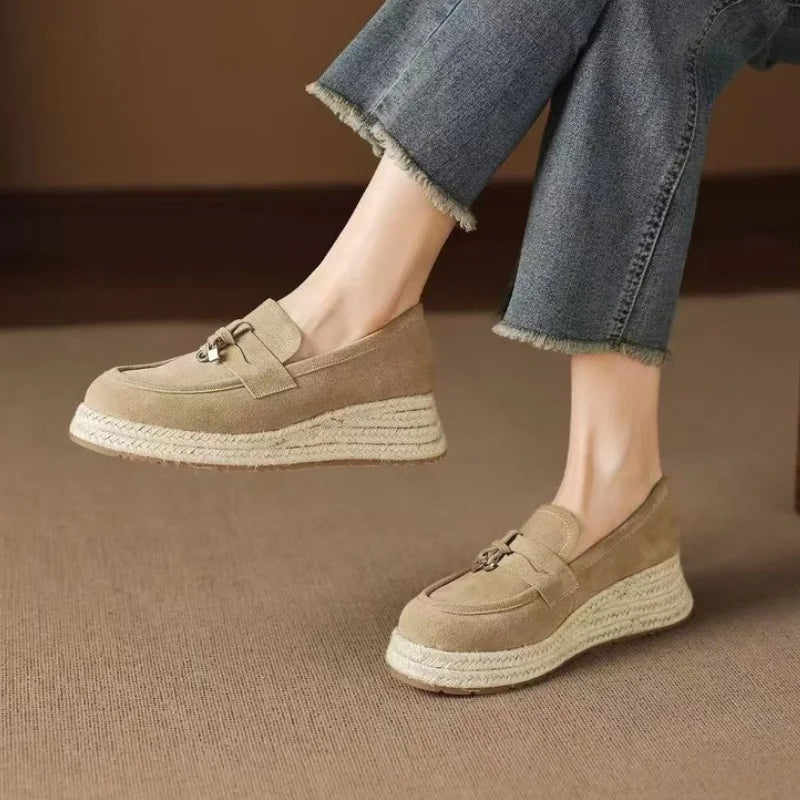 Women's Suede Platform Espadrille Loafers with Hidden Heel
