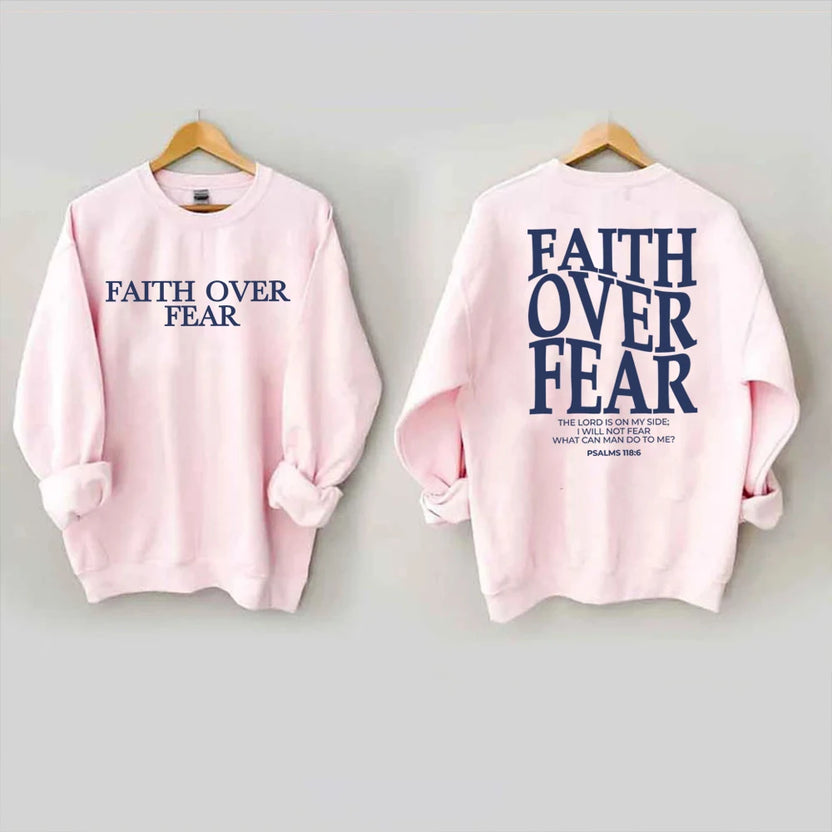 Bluza z napisem Faith Over Fear chrześcijańska bluza z kapturem modny sweter cytat z Biblii religijna bluza bez kaptura topy z motywem Jezusa i wiary