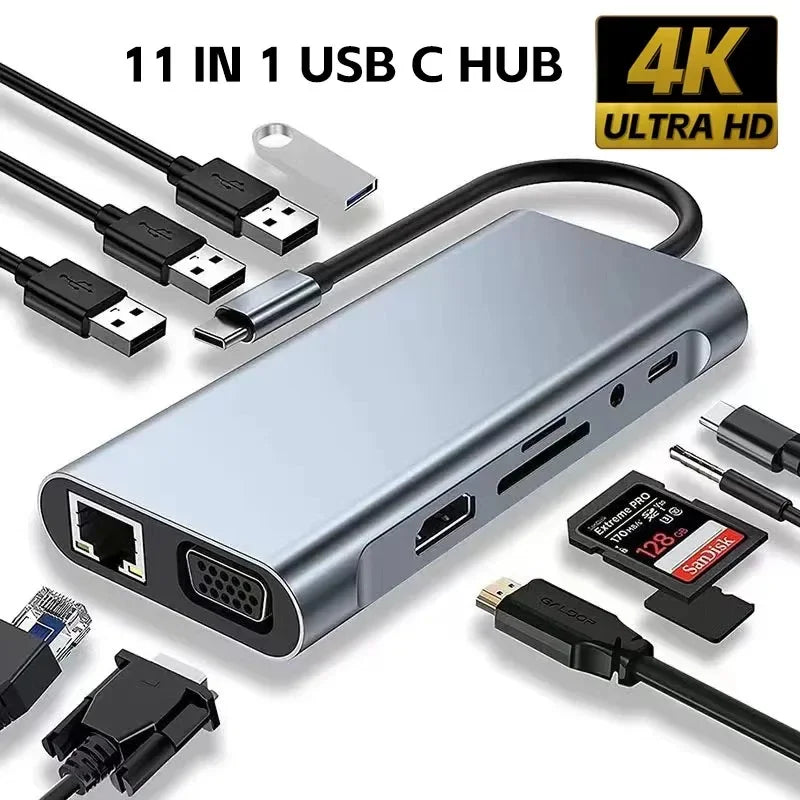 Hub USB-C 8 en 1 3.1 con HDMI 4K, RJ45, lector de tarjetas SD/TF y carga PD