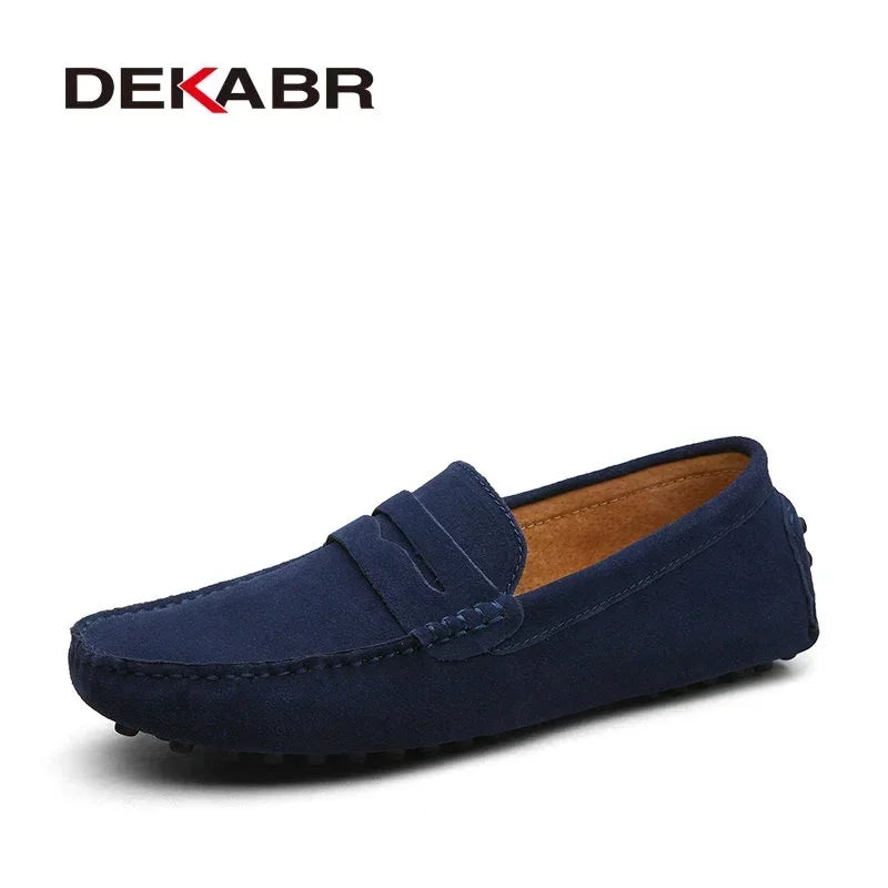 Mocasines de verano estilo moda marca DEKABR, zapatos tipo loafer para hombre de piel auténtica de alta calidad, zapatos planos tipo gommino para conducir.