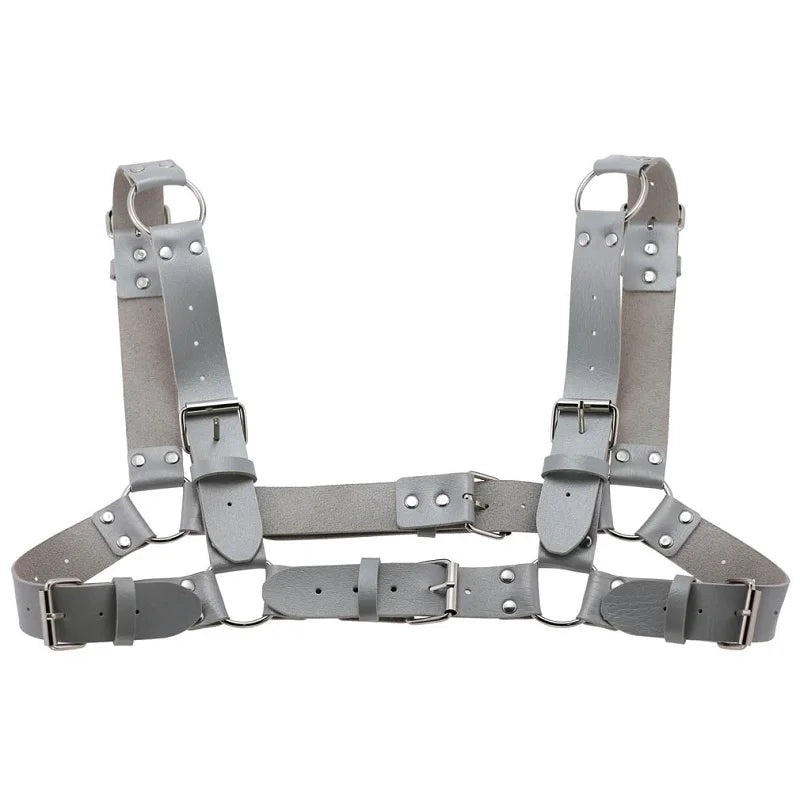 Arnés de pecho punk sexy para mujer y hombre, cadena corporal de metal enjaulado ajustable, gargantilla de cuero sintético, collar llamativo para fiesta y clubwear