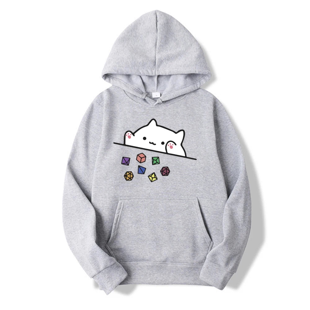 Cat Throwing Dice Hoodie Dungeon Master Tabletop RPG Gaming Hooded Sweatshrit Cute Cat Lover Pullover Retro DnD Unisex Hoodies