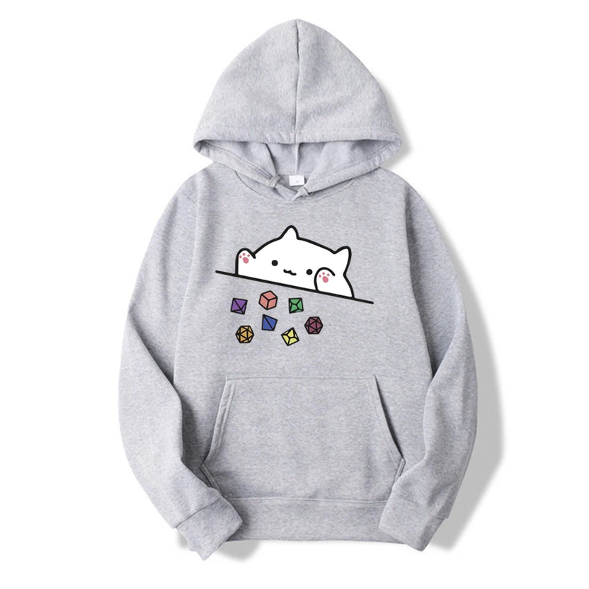 Bluza z kapturem dla Mistrza Gry z kotem rzucającym kośćmi, do gier RPG, urocza bluza dla miłośnika kotów, retro DnD, unisex
