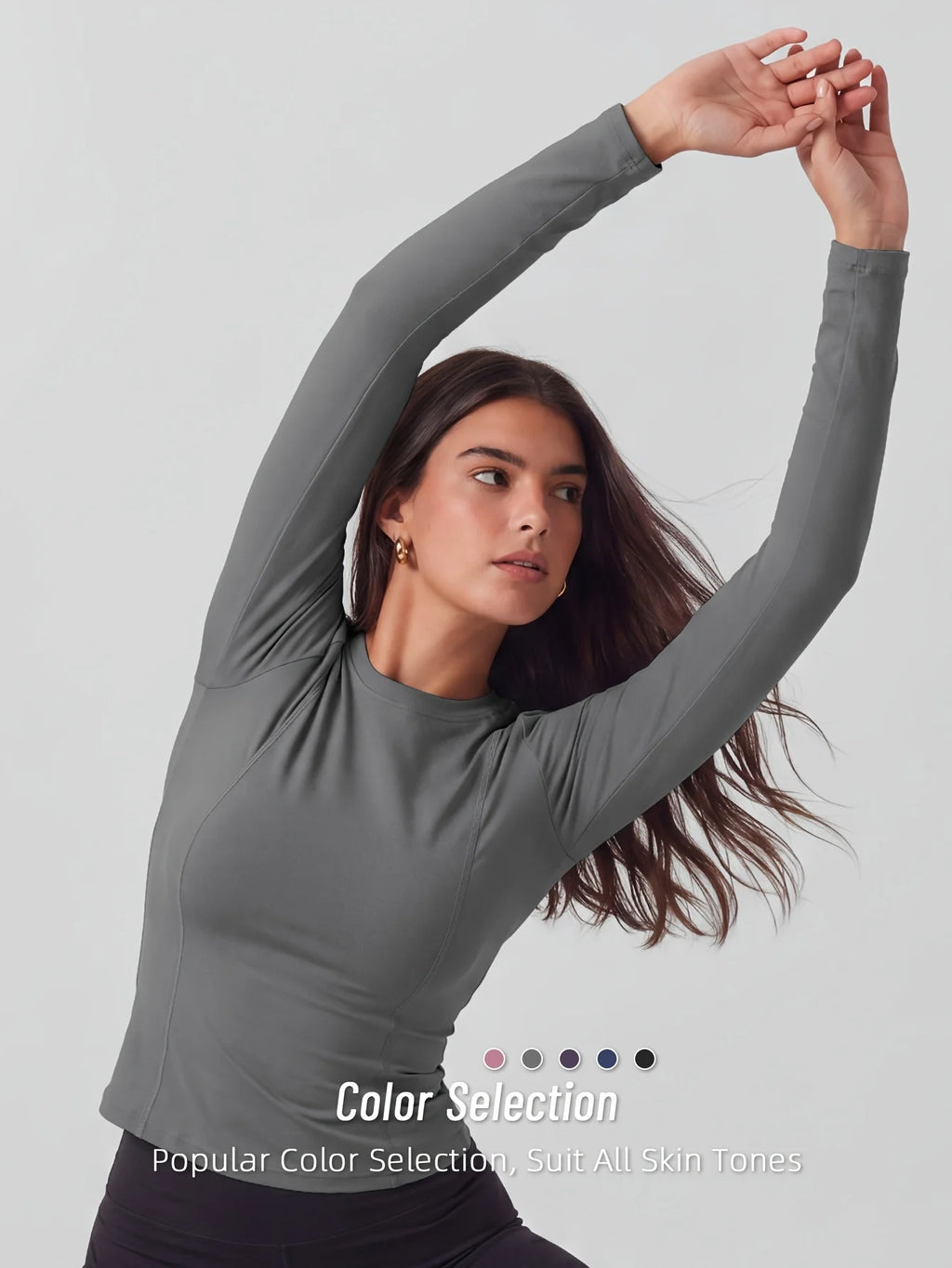 SOYUN Women's Full-Length Tight-Fit Yoga Gym T-Shirt - Long Sleeve Workout Top with Full Coverage, Non-See-Through & Hand