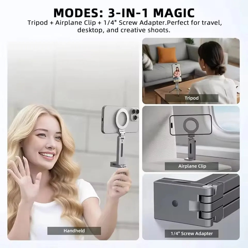 Magnetyczny uchwyt na telefon z obrotem 360° do stolika samolotowego i na biurko