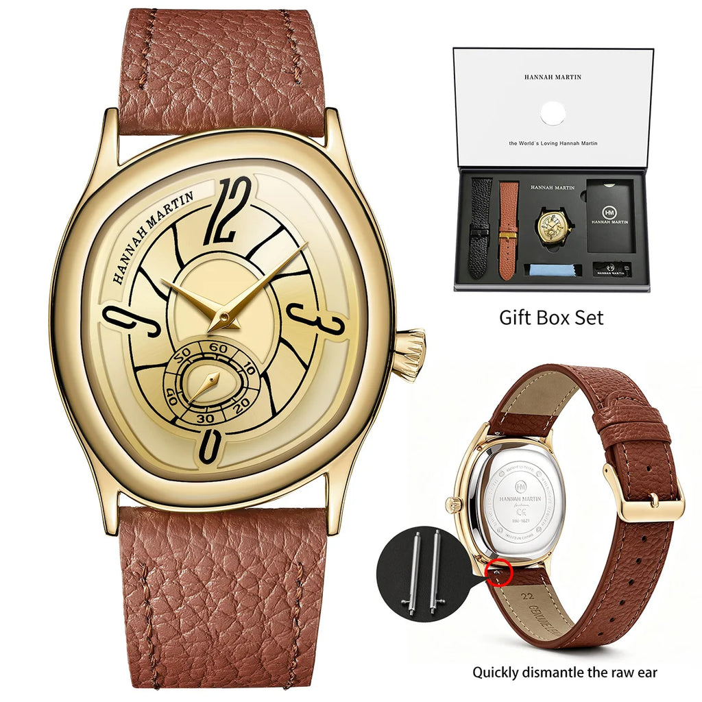 HANNAH MARTIN Women & Men Watch 40mm Timing Sub Dial Couple Luxury Brand Quartz Movement Black Gift Box Wristwatch 1Set Relogio