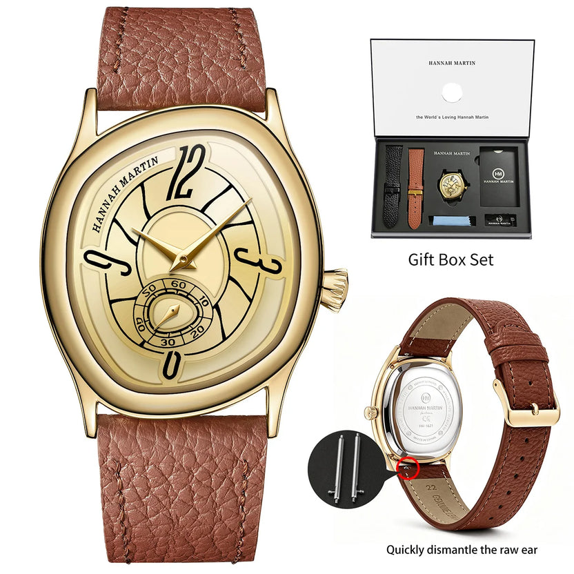 Reloj HANNAH MARTIN para hombre y mujer, 40mm, subesfera de cronometraje, pareja, marca de lujo, movimiento de cuarzo, negro, caja de regalo, 1 juego.