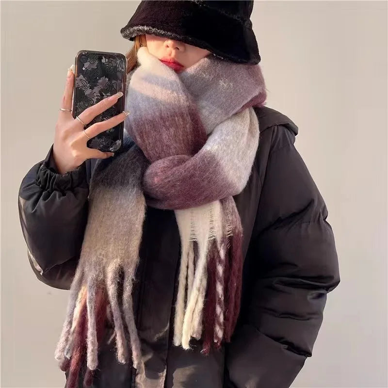 2026 Winter Thick Warm Scarf Women Cashmere Shawl and Wraps Pashmina Neckerchief Bufanda Female Rainbow Hairy Tessel Echarpe New