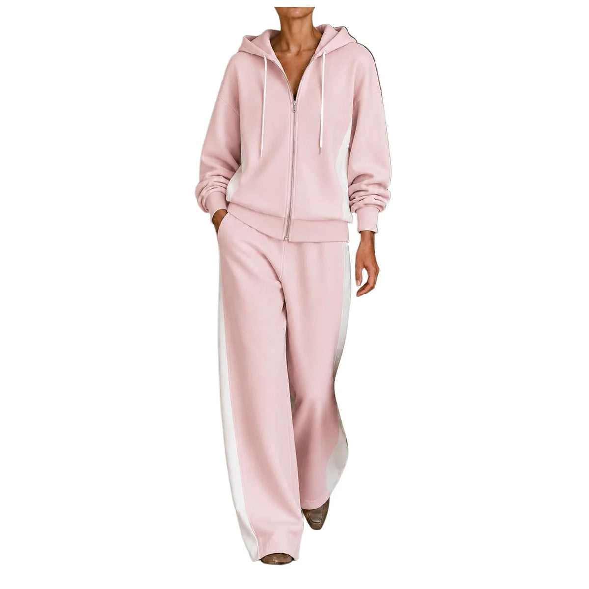 Conjunto deportivo de 2 piezas para mujer en poliéster con sudadera con cremallera y pantalones holgados