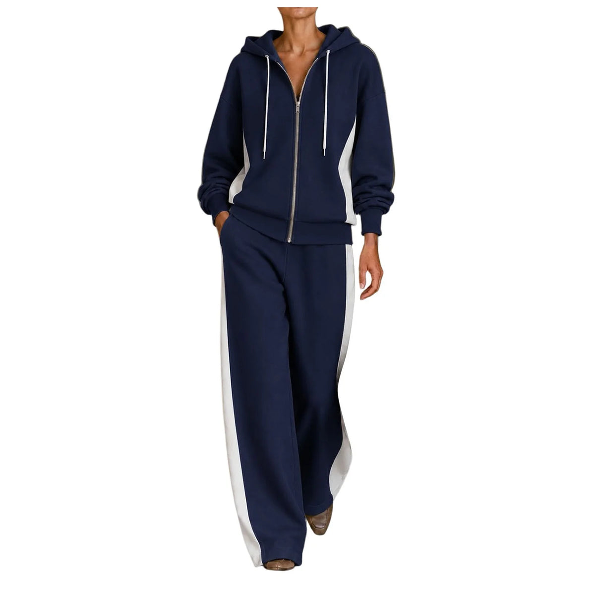 Conjunto deportivo de 2 piezas para mujer en poliéster con sudadera con cremallera y pantalones holgados
