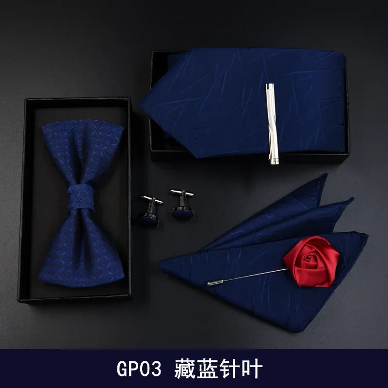 6pcs Luxury Tie Set for Man Fashion Mens Set Pocket Square Tie Clip Brooch Formal Dress Necktie Wedding Party Men Gift