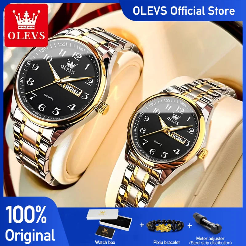 OLEVS Top Brand Couple Quartz Watches Waterproof Luminous Wristwatch for Lover Date Men‘s and Women's Wristwatch Simple Fashion