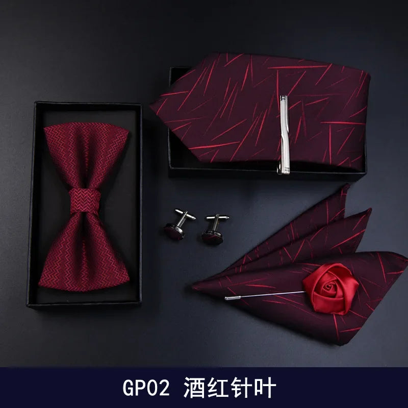 6pcs Luxury Tie Set for Man Fashion Mens Set Pocket Square Tie Clip Brooch Formal Dress Necktie Wedding Party Men Gift