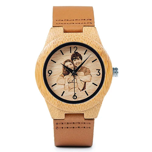 Reloj de madera para hombre y mujer BOBO BIRD, regalo creativo con impresión UV de fotos personalizadas, regalo personalizado OEM