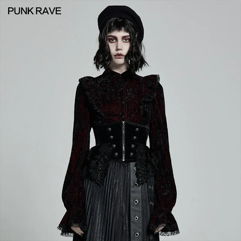 PUNK RAVE Women's Gothic Gorgeous Retro Decals Velvet Corset Female Accessories Slim Body Black Girdle Belts