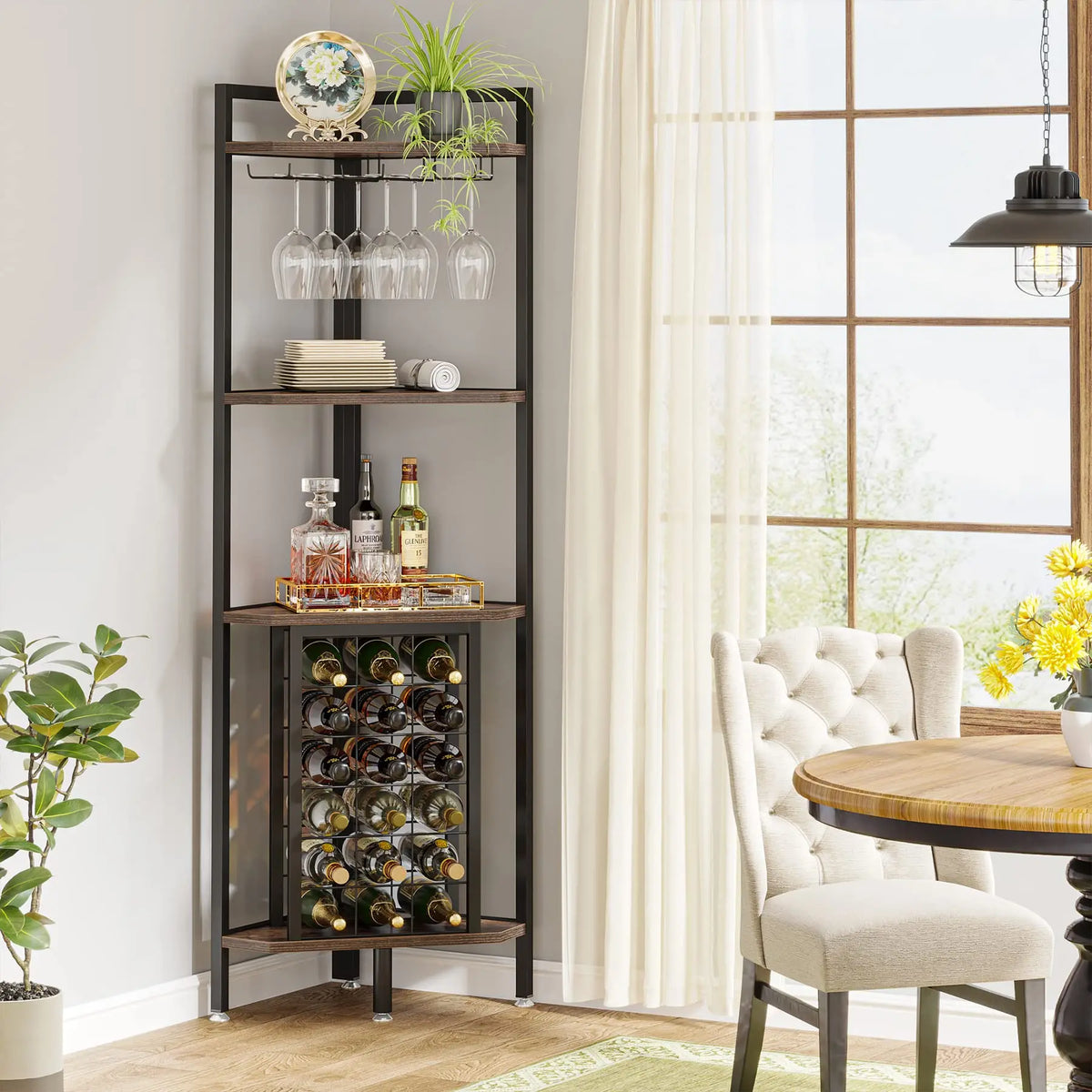 Tribesigns Wine Rack Bar Cabinet 4 Tier Corner Shelf With Glass Holder