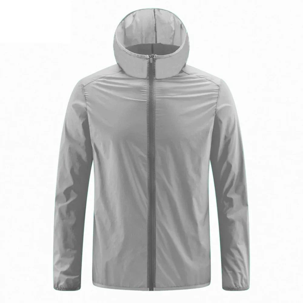 Chaqueta de verano para hombre con protección solar, ligera, transpirable, de seda de hielo, con capucha, de secado rápido, resistente a los rayos ultravioleta para exteriores.