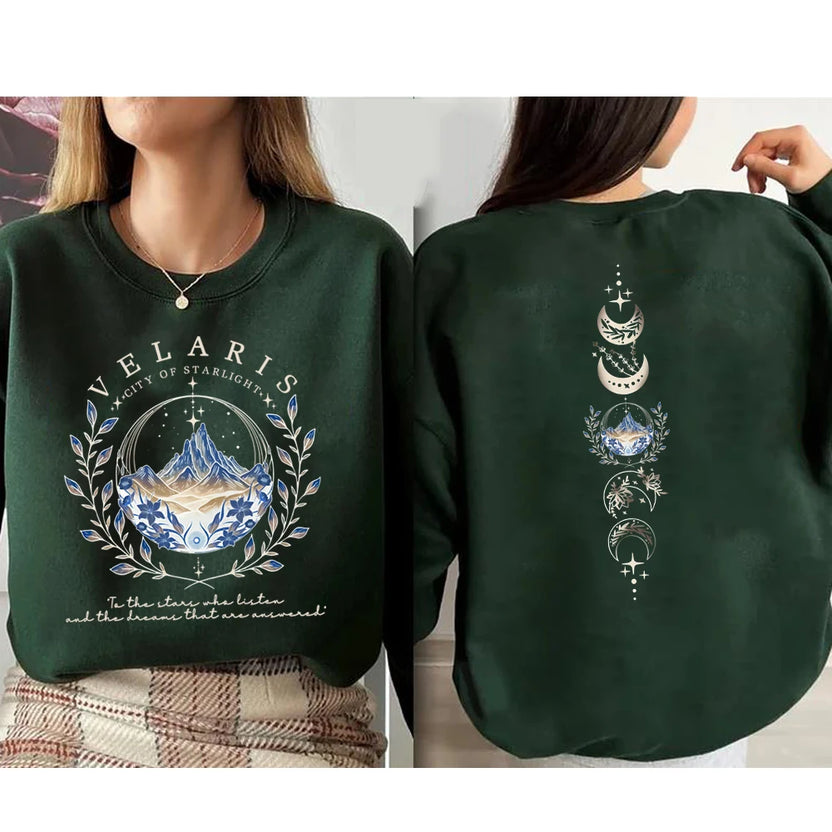 Bluza Velaris ACOTAR, nadruk na przodzie i tyle, bluza z kapturem Night Court, bluza bez kaptura Sarah J. Maas