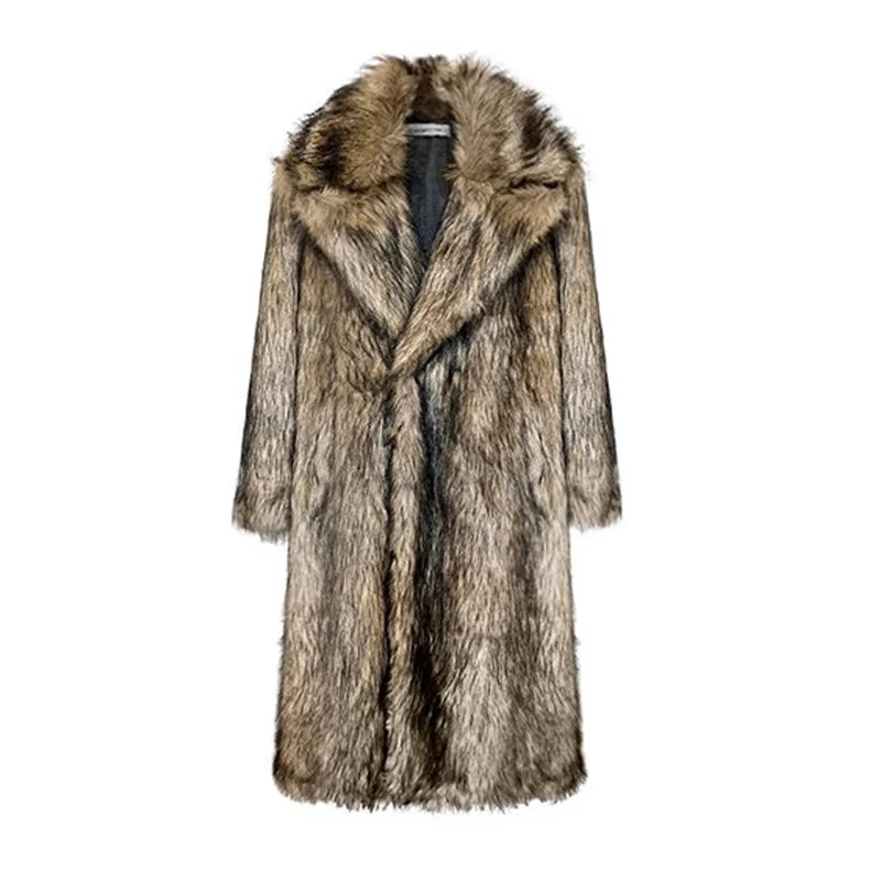 Men's Fur Coat, Wolf Fur, Fox Fur, Lapel Long Overcoat, Winter Windproof and Warm Windbreaker, Large Size