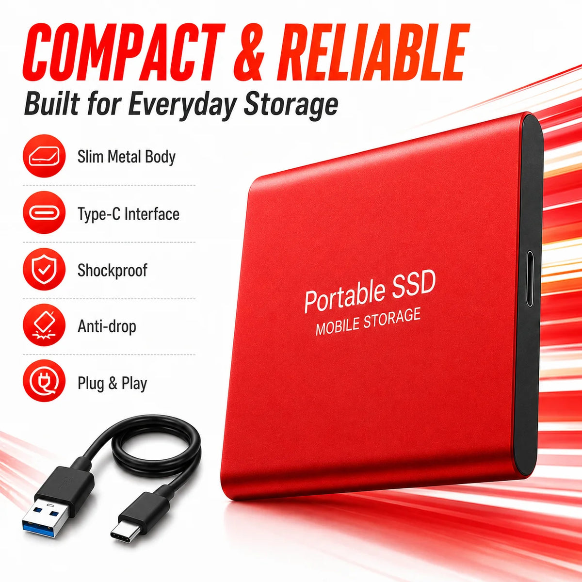 Somdisk Portable USB 3.0 External SSD 1TB 2TB 4TB Type-C Storage
