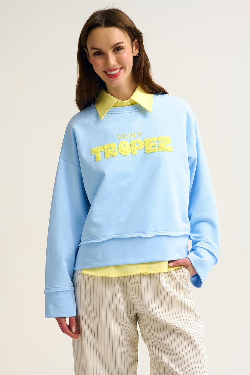 Sudadera bordada Saint Tropez en azul bebé
