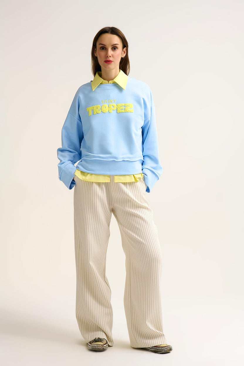 Sudadera bordada Saint Tropez en azul bebé