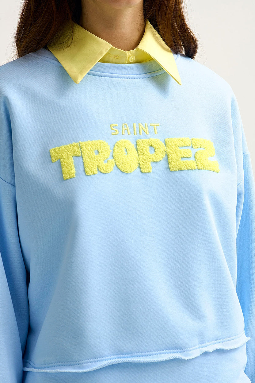Sudadera bordada Saint Tropez en azul bebé