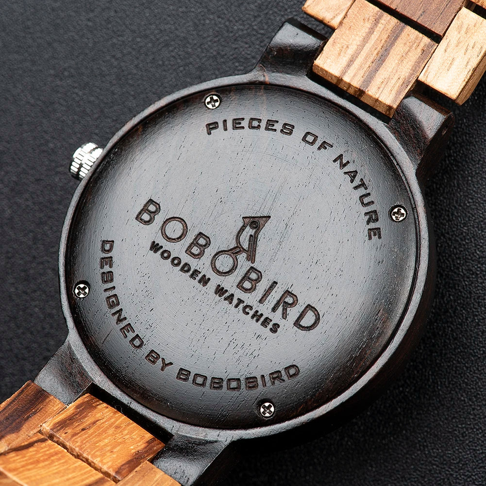 BOBO BIRD Wooden Men Watch Fashion Business Week and Date Display Quartz Timepiece Customize Logo Great Gift Relogio Masculino