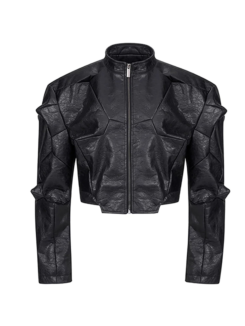 Mauroicardi Vår Höst Cool Snygg Kort Dekonstruerad PU-läderjacka Herr Lyxig Designer Punkstil Kläder Streetwear