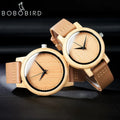 BOBO BIRD Bamboo Wood Quartz Couple Watches with Leather Bands