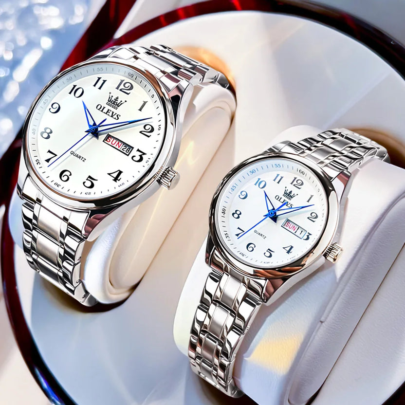 OLEVS Top Brand Couple Quartz Watches Waterproof Luminous Wristwatch for Lover Date Men‘s and Women's Wristwatch Simple Fashion