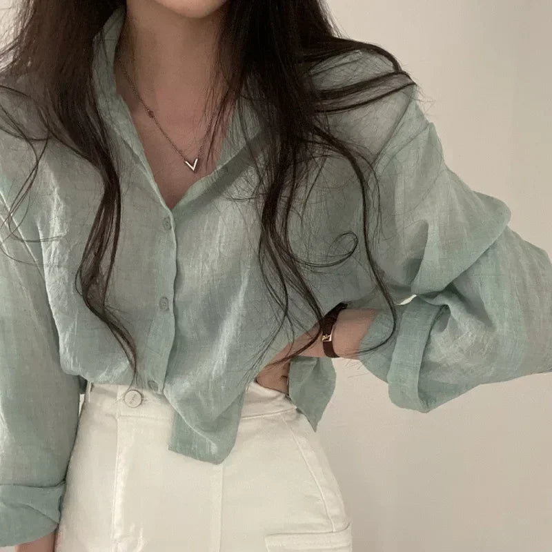 Trendy Women Solid Color Anti-Uv Sun Protection Shirt, Thin Anti-Fade Casual Streetwear Blouse Top