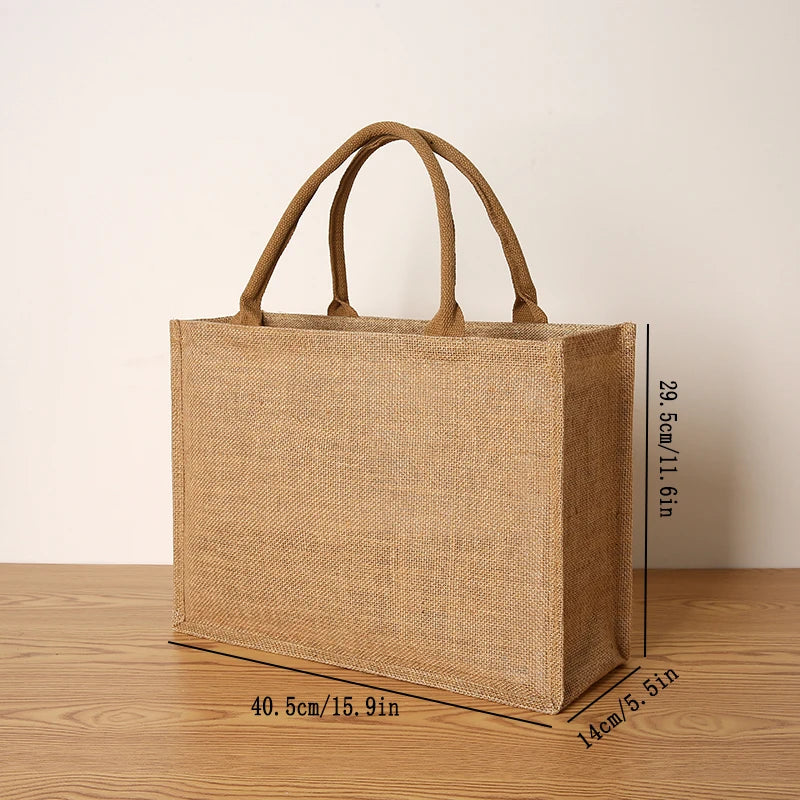 Women's Jute Tote Bag Large Capacity Shopping Bag Travel Storage Bag Open Mouth Men's Handbag
