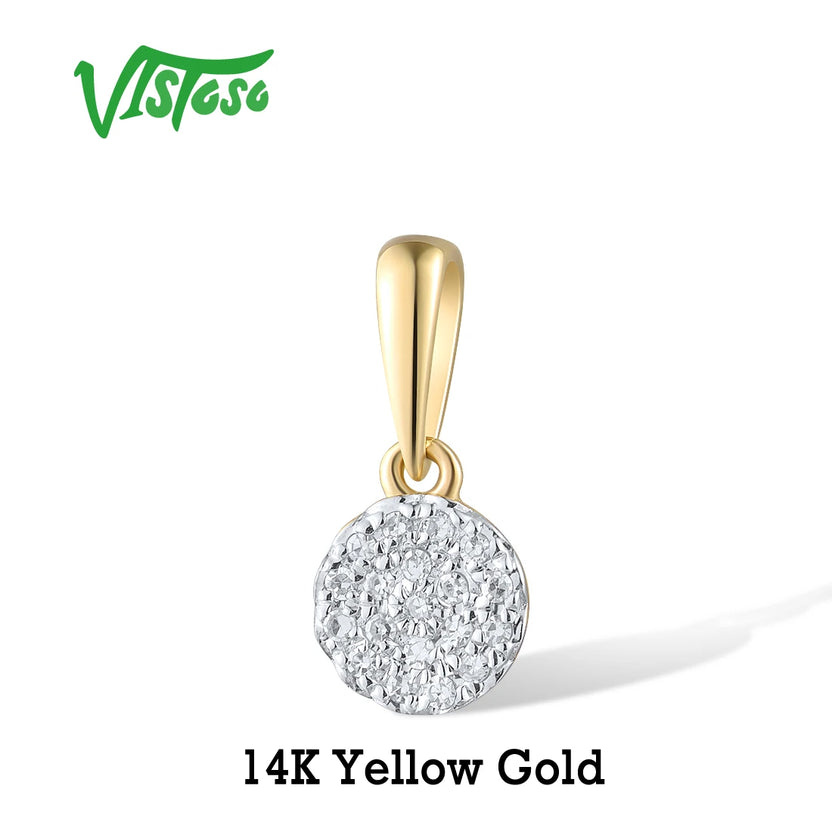 VISTOSO Gold Pendant for Women Authentic 14K & 9K Yellow Gold Small Round Circle Sparkling Diamond Necklace Pendant Fine Jewelry