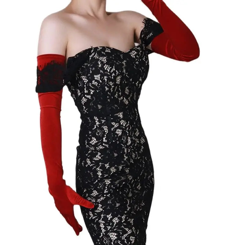 Guantes de terciopelo de 70 cm extralargos, negros, de ópera, para mujer, de terciopelo cisne de alta elasticidad, con pantalla táctil, guantes de noche para mujer WSR26