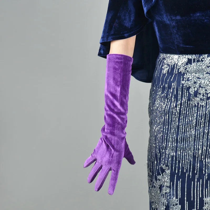 Velvet Gloves 70cm Extra Long Black Opera Female High Elastic Swan Velour Gold Velvet Touchscreen Women Evening Gloves WSR26