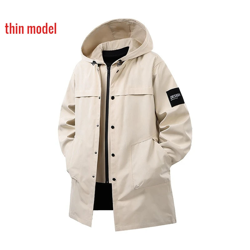 Men's Long Trench Coat Hooded Fleece Windbreaker Oversize 9XL