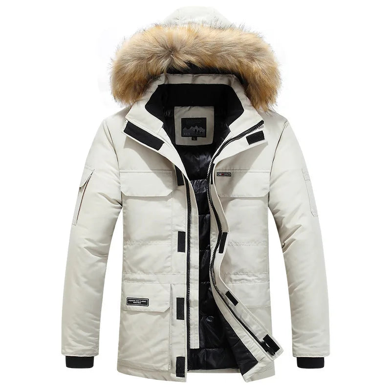 Parka de invierno con forro de piel y capucha para hombre, chaqueta de plumón de pato, abrigo cortavientos, prenda de abrigo gruesa para exteriores, resistente hasta -30 grados