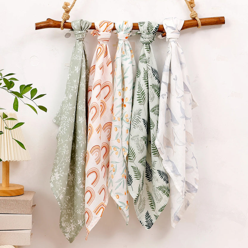 Kangobaby #My Soft Life# New 5pcs Pack Multi-Functional Bamboo Cotton Newborn Muslin Bib Antibacterial Baby Burp Cloth Set