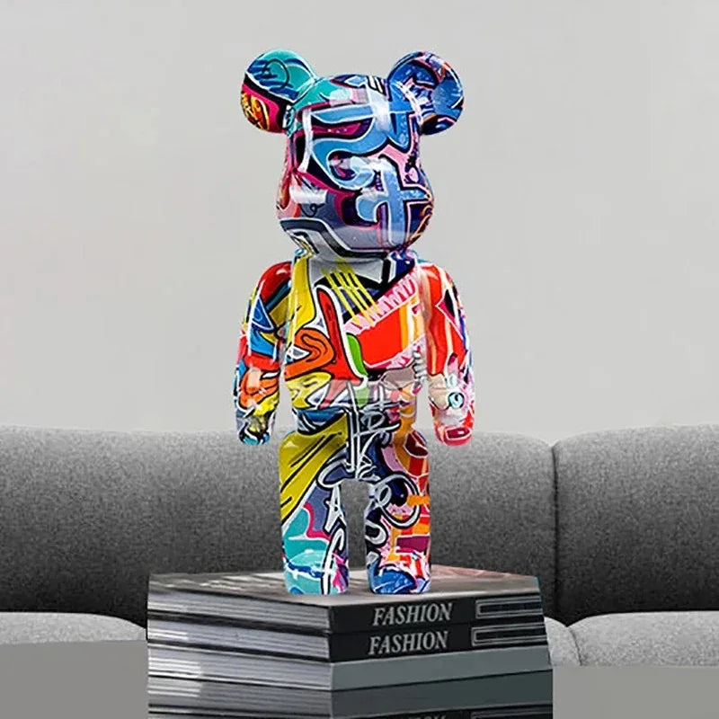 Figura de oso de grafiti de 27 cm/10 pulgadas, decoración del hogar, adorno abstracto de animal, alcancía, escultura moderna para habitación, decoración de mesa