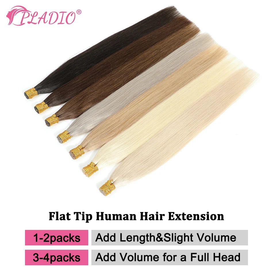 PLADIO Straight I Tip Hair Extensions Human Natural Hair Extensions Keratin Capsule Original Human Hair 12-26 Inch 50pcs 100pcs