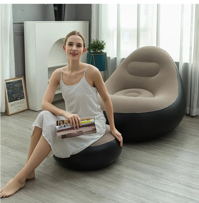 Aufblasbarer Loungesessel für Erwachsene, faltbares tragbares Lazy Sofa mit Fußhocker, Luftsofa für Wohn- und Schlafzimmer