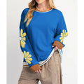 Combhasaki Women Cute Floral Embroidery Sweatshirt Teen Girls Y2K Colorful Layered Hem Oversized Loose Fit Preppy Pullover Tops