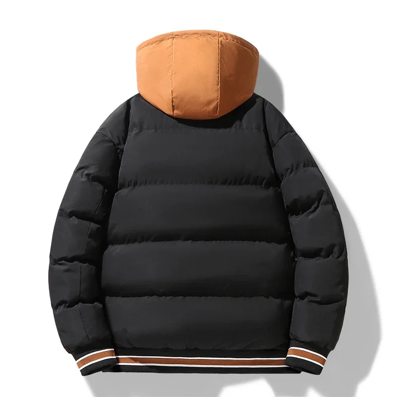 Męska kurtka modowa na zamek, nowa ciepła kurtka, streetwear, zimowa parka z kapturem dla par, gruby ocieplany płaszcz bawełniany, młodzieżowa kurtka