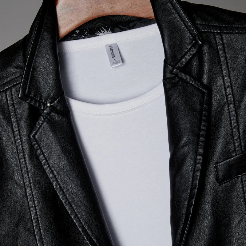 New Men Autumn Motorcycle Causal Vintage Leather Jacket Coat Men Fashion Biker Button Pocket Design PU Leather Jacket Men 6XL