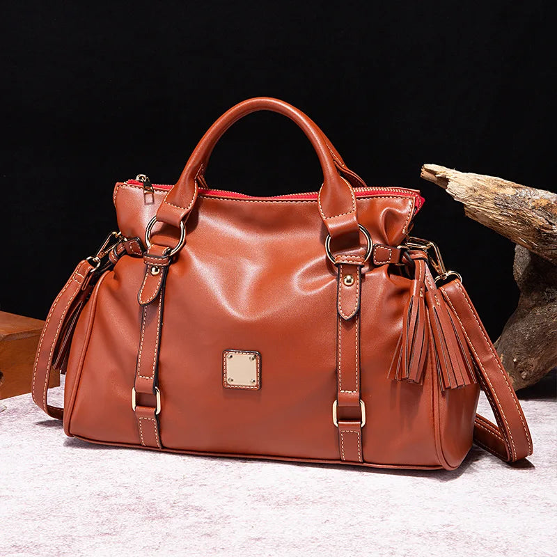 Leather Oversized Slouchy Tote Bag with Metal Buckles for Women