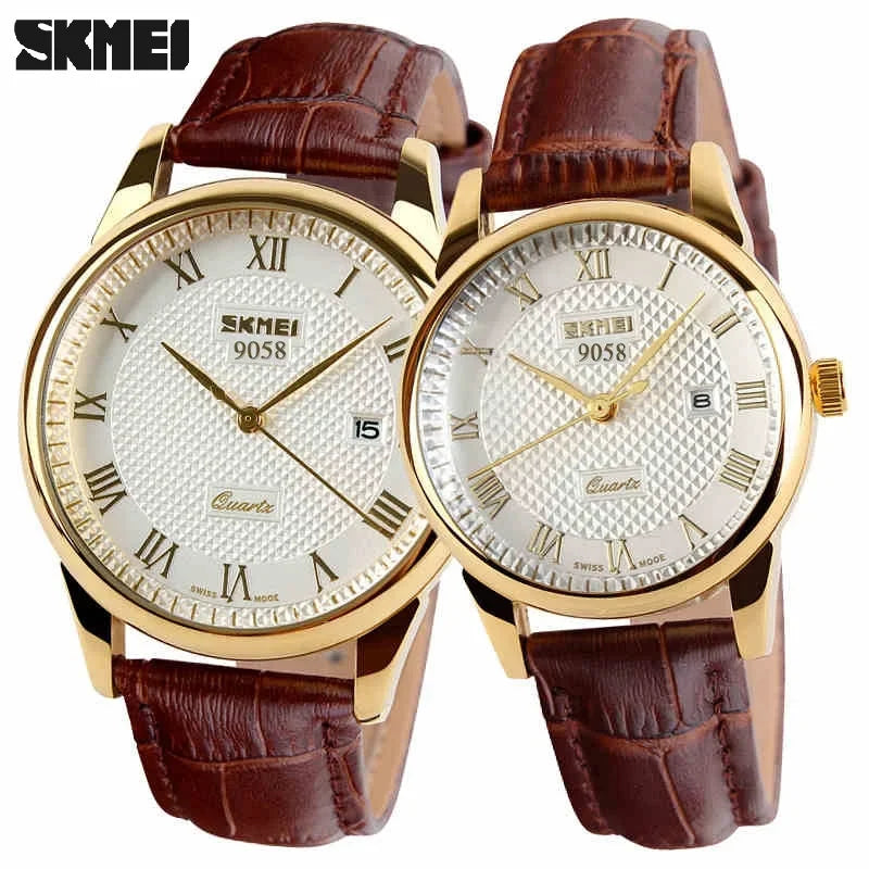 SKMEI 9058 Quartz Leather Strap Watch for Men and Women