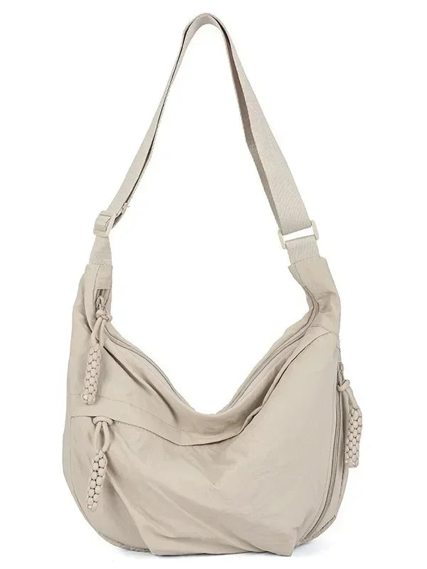 Trendig axelväska i mjukt tyg för kvinnor, enfärgad, studentstil, avslappnad stor handväska, crossbody-väska, hobo-väska för damer